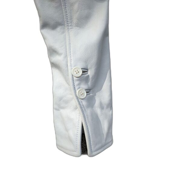 Vintage LEATHER Made In Italy White Crop Jacket/Blazer w/Pockets, Buttoned Cuffs - Picture 3 of 11